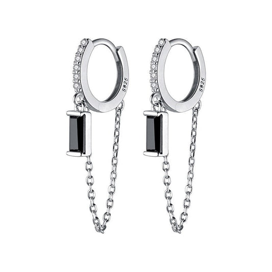 Black Created Diamond Hoop Earrings-Black Diamonds New York
