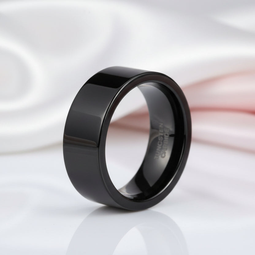 Black Flat Tungsten Carbide Men's Wedding Band-Black Diamonds New York