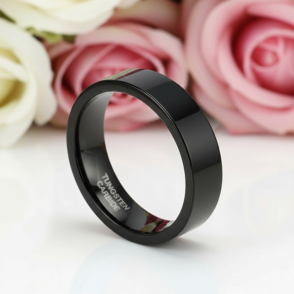 Black Flat Tungsten Carbide Men's Wedding Band-Black Diamonds New York
