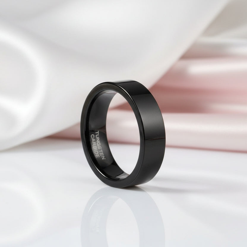 Black Flat Tungsten Carbide Men's Wedding Band-Black Diamonds New York