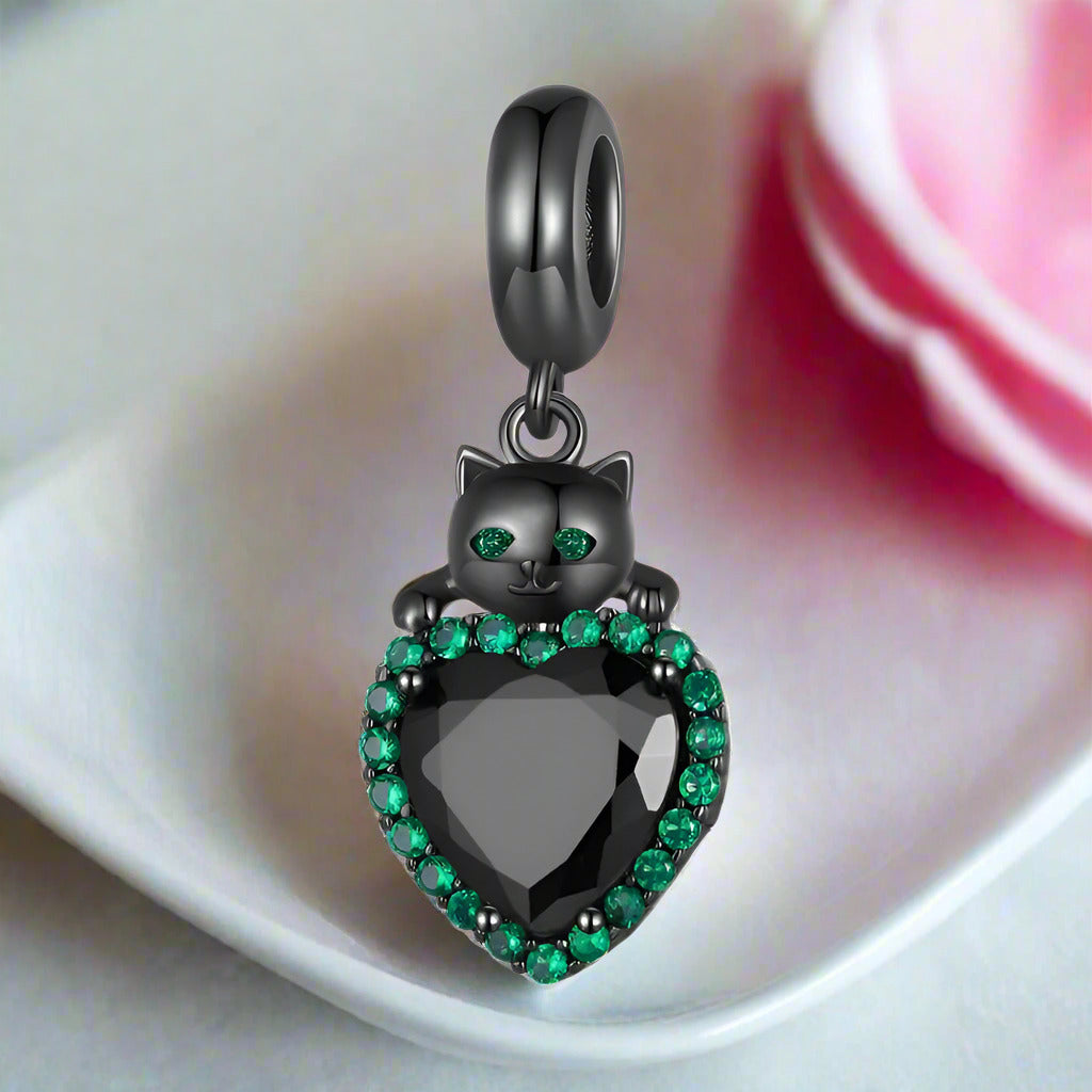 Black Kitty with Heart Charm-Black Diamonds New York