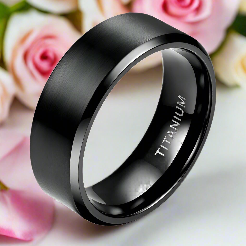 Black Matte Titanium Men's Wedding Band-Black Diamonds New York