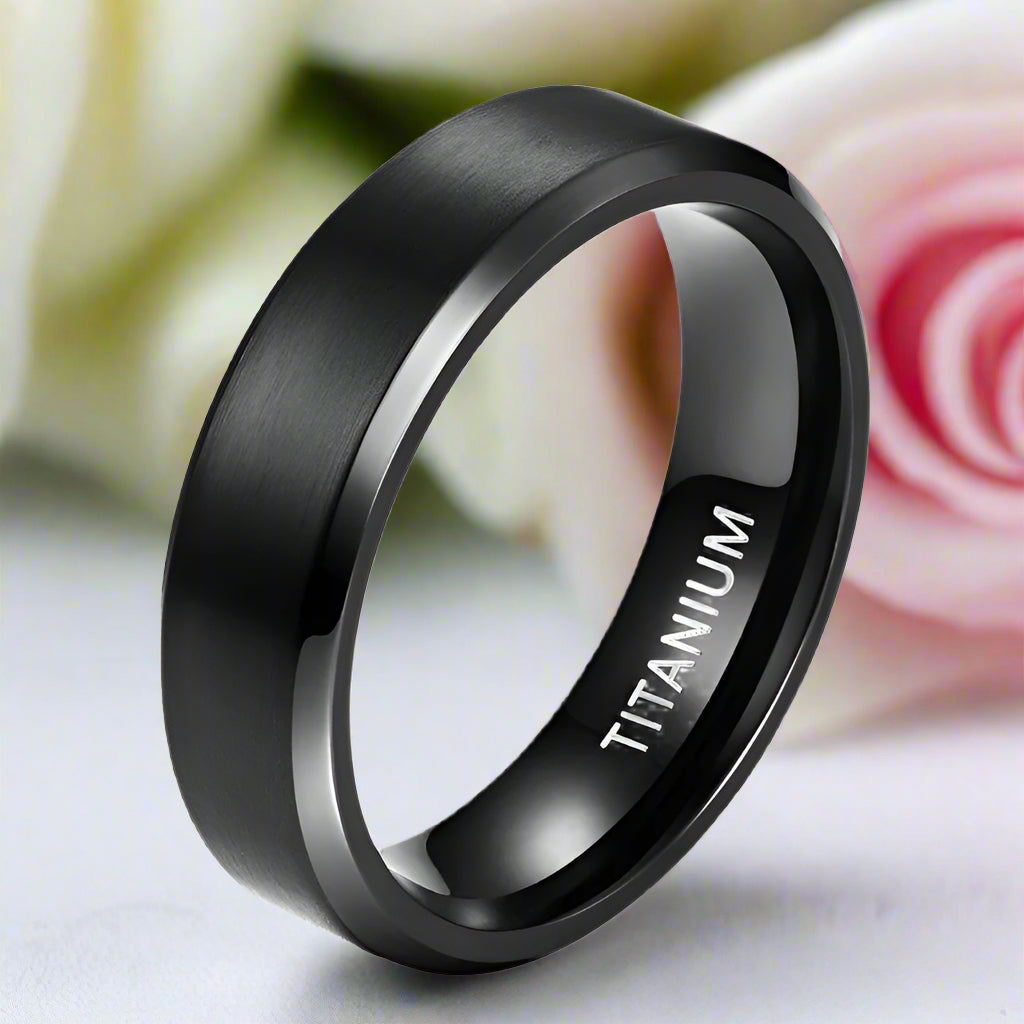 Black Matte Titanium Men's Wedding Band-Black Diamonds New York