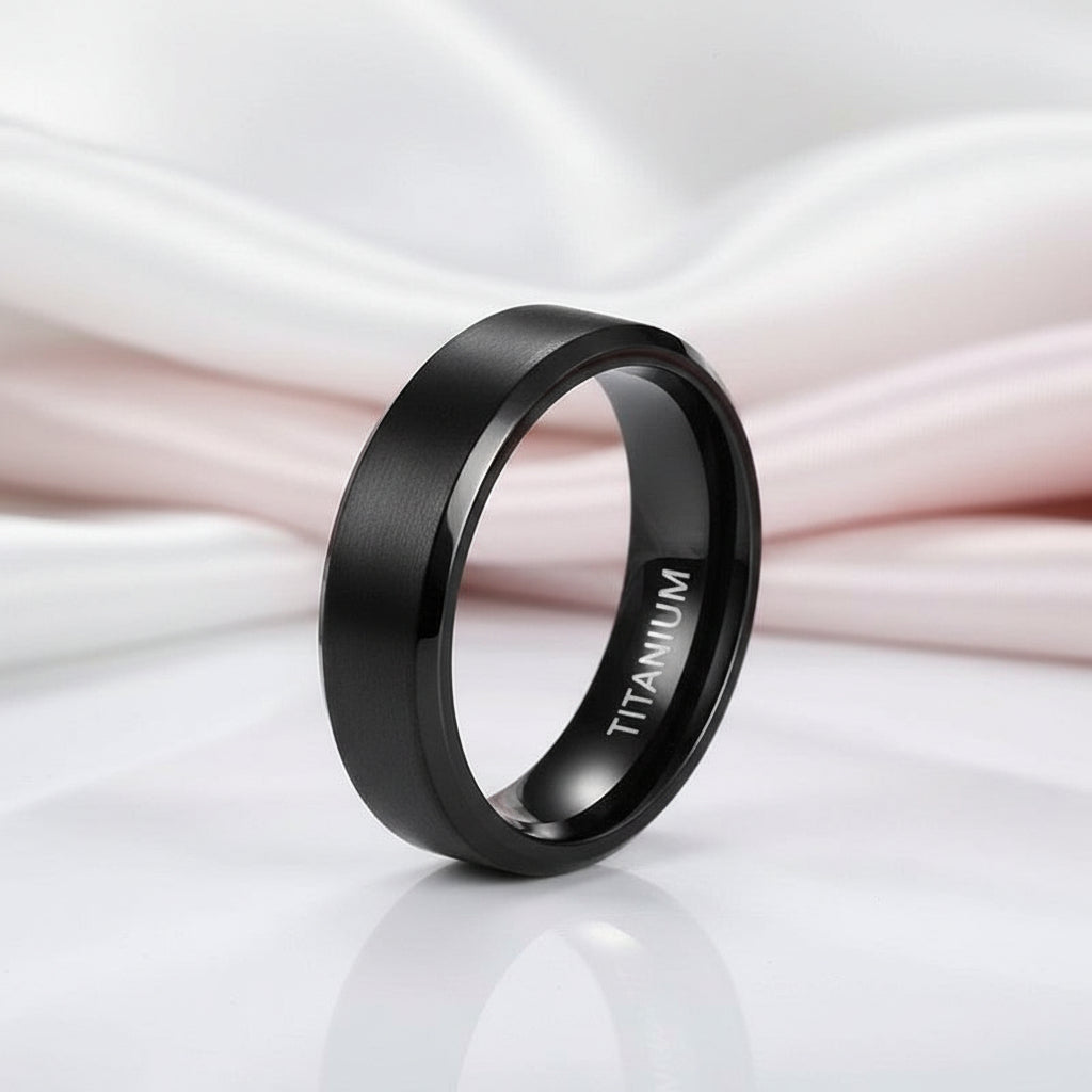 Black Matte Titanium Men's Wedding Band-Black Diamonds New York