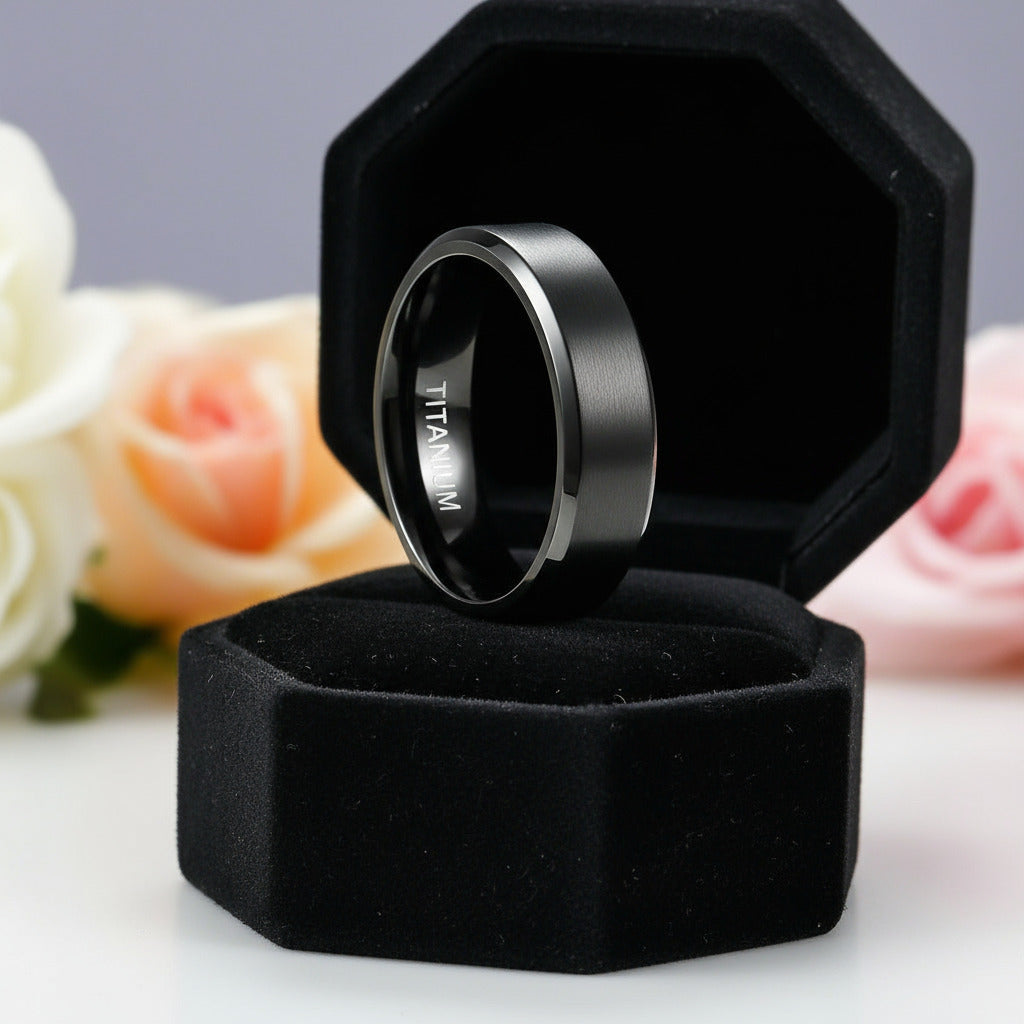 Black Matte Titanium Men's Wedding Band-Black Diamonds New York