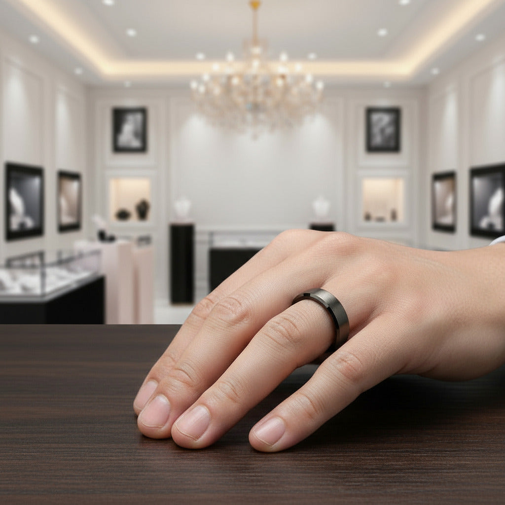 Black Matte Titanium Men's Wedding Band-Black Diamonds New York