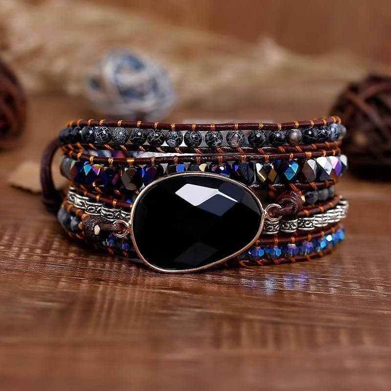 Black Onyx & Mixed Natural Stones 5 Layer Bohemian Bracelet-Black Diamonds New York