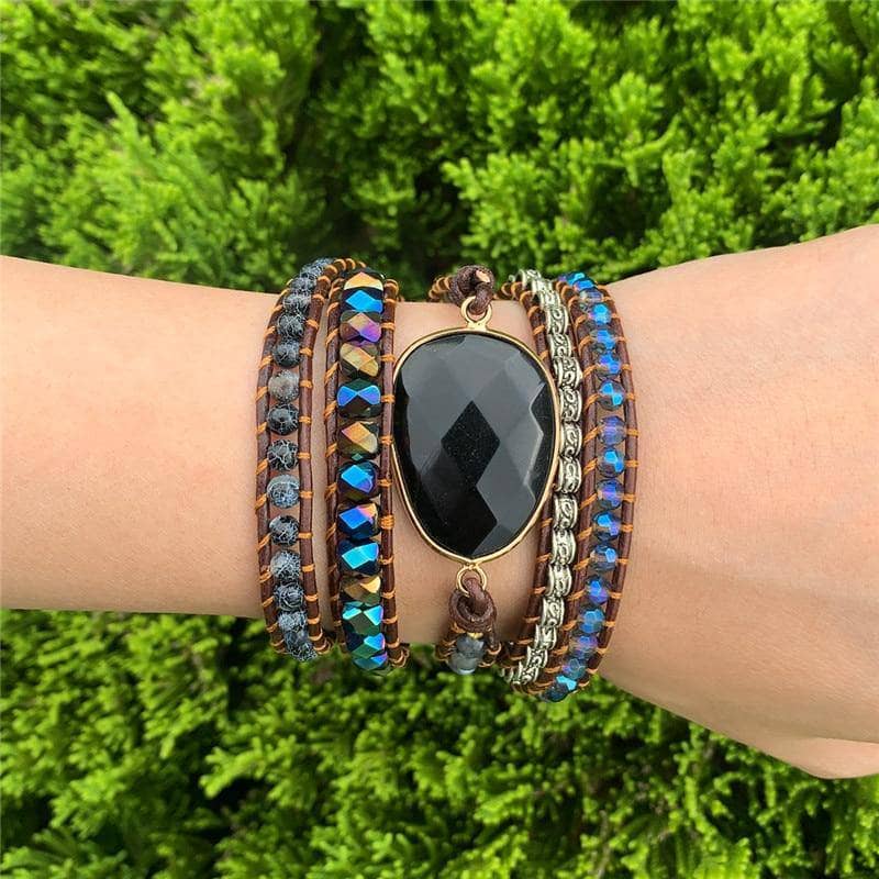 Black Onyx & Mixed Natural Stones 5 Layer Bohemian Bracelet-Black Diamonds New York