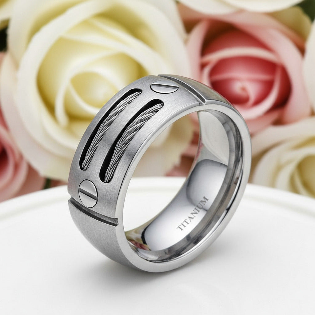 Black Punk Titanium Men's Wedding Band-Black Diamonds New York