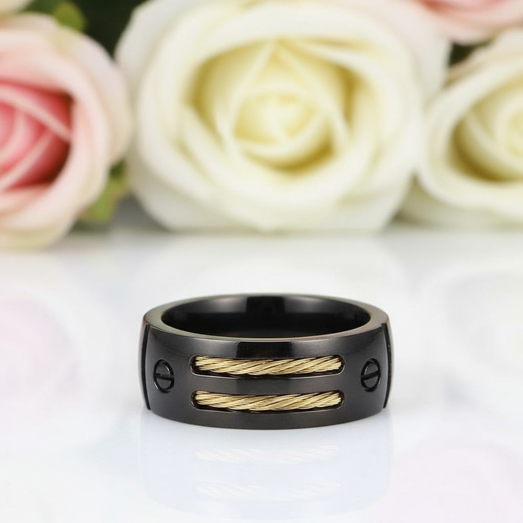 Black Punk Titanium Men's Wedding Band-Black Diamonds New York
