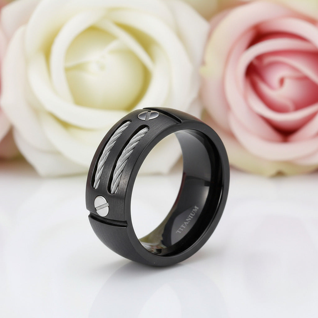 Black Punk Titanium Men's Wedding Band-Black Diamonds New York