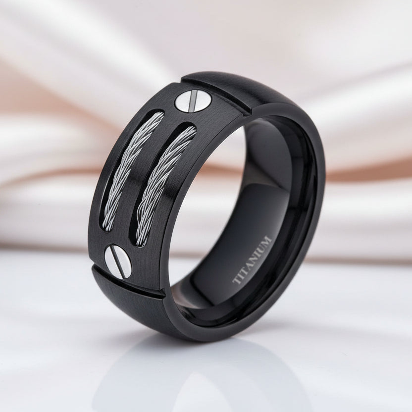 Black Punk Titanium Men's Wedding Band-Black Diamonds New York