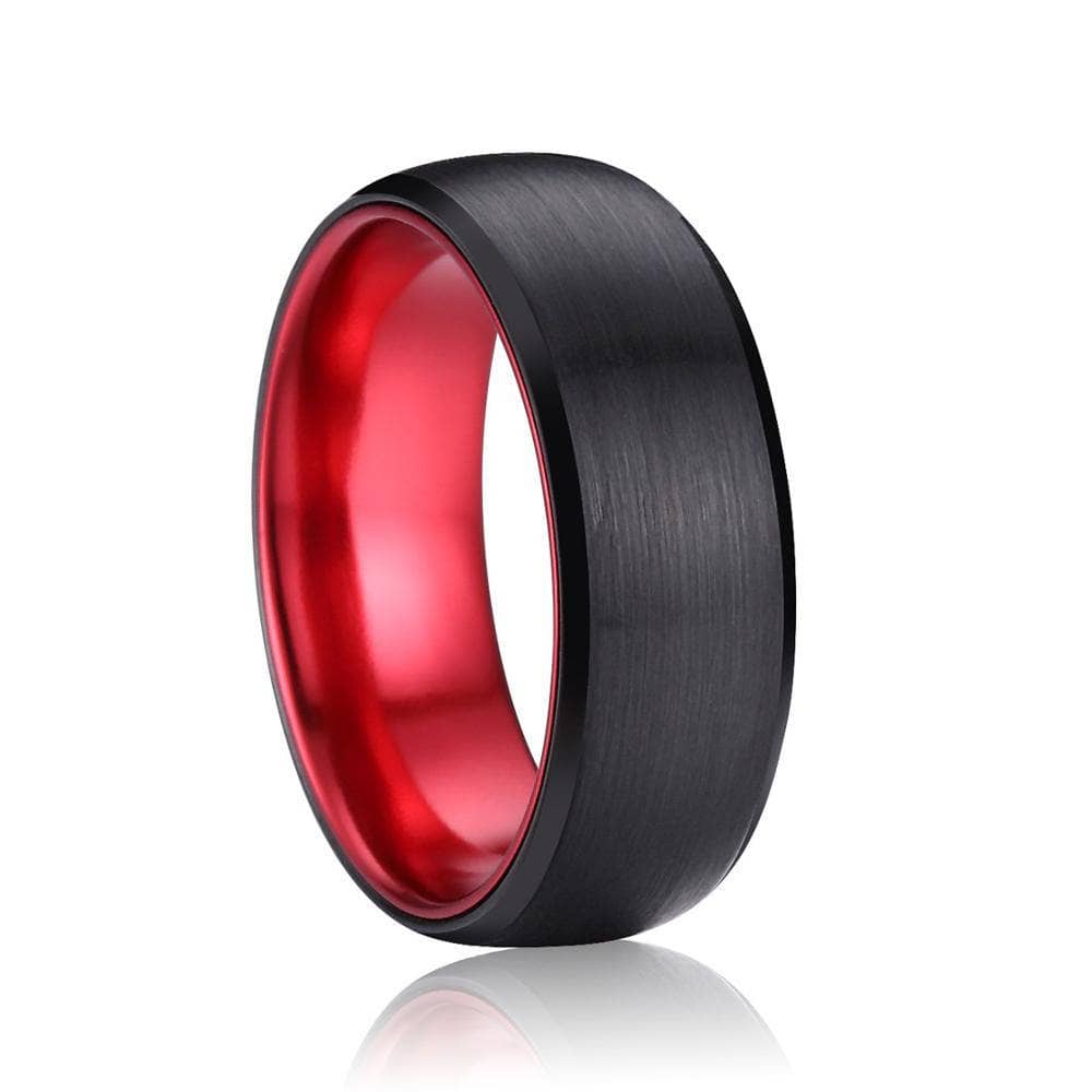 Black & Red Color Brushed Dome Tungsten Carbide Men's Wedding Band - Black Diamonds New York