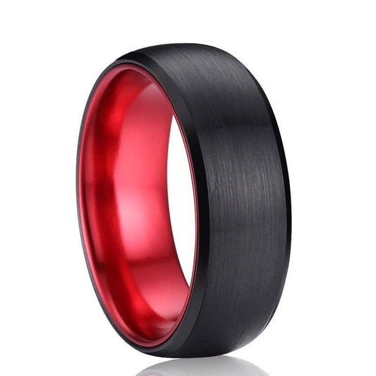 Black & Red Color Brushed Dome Tungsten Carbide Men's Wedding Band - Black Diamonds New York