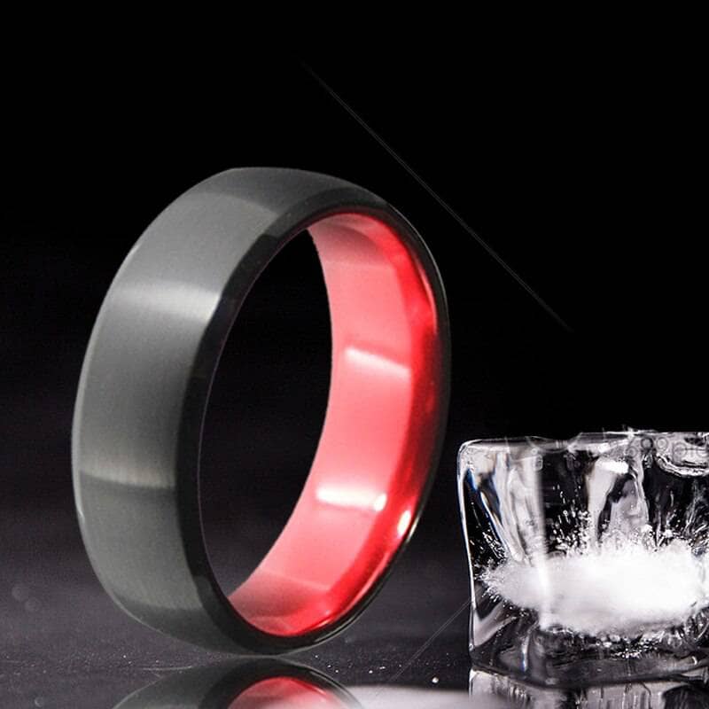 Black & Red Color Brushed Dome Tungsten Carbide Men's Wedding Band-Black Diamonds New York