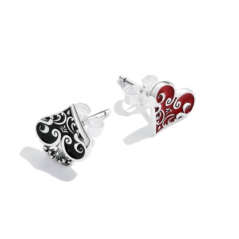 Black & Red Poker Heart Stud Earrings