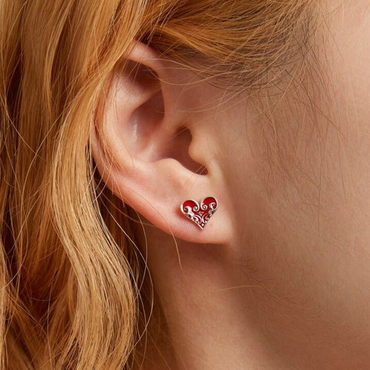 Black & Red Poker Heart Stud Earrings-Black Diamonds New York