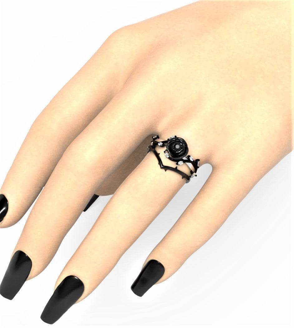 Wmkox8yii Black Rose Diamond Inlaid Retro Minority Open Ring Fashion Black Rose Rings Personality Wedding Anniversary Birthday Jewelry Gifts for Women