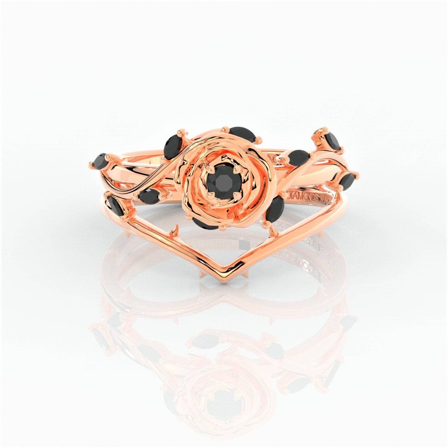 Black Rose- .50ct Round Cut Diamond 14k Gold Modern Goth Engagement Ring-Black Diamonds New York