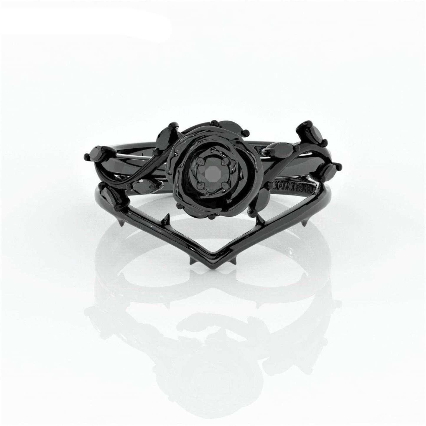 Black Rose- .50ct Round Cut Moissanite 14k Gold Modern Goth Engagement Ring - Black Diamonds New York