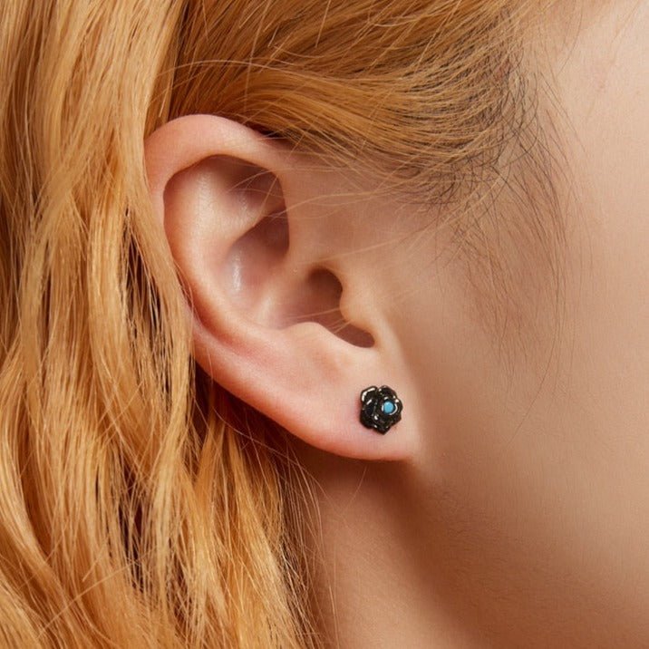 Black Rose Flower Stud Earrings