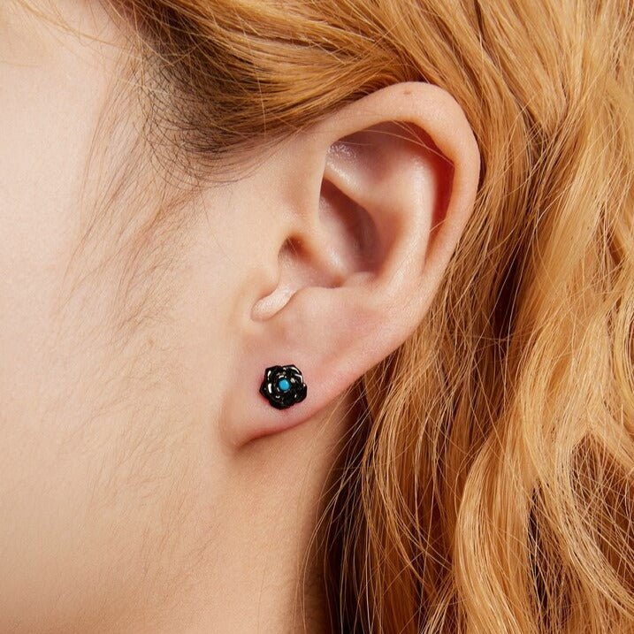 Black Rose Flower Stud Earrings