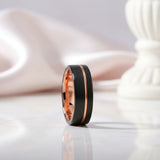 Black & Rose Gold Color Pipe Cut Brushed Polish Tungsten Wedding Band