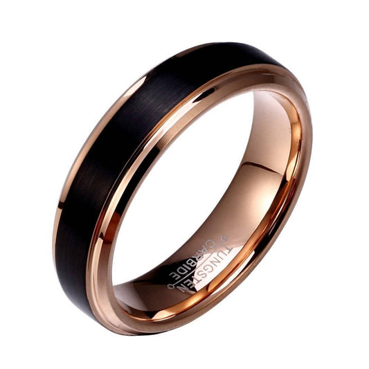Black & Rose Gold Color Tungsten Carbide Couple Wedding Band - Black Diamonds New York