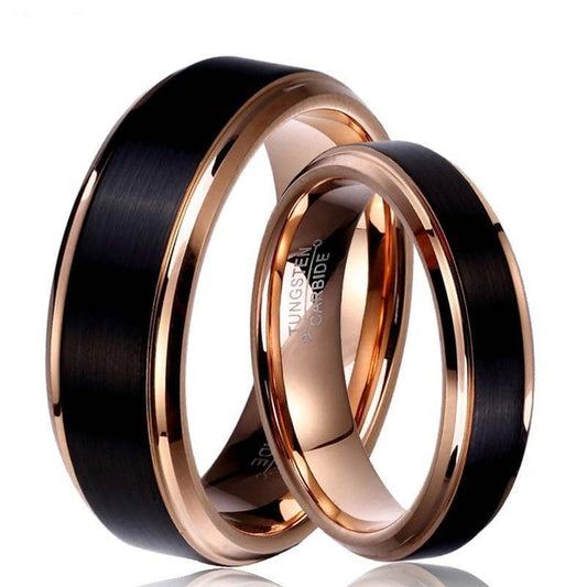 Black & Rose Gold Color Tungsten Carbide Couple Wedding Band - Black Diamonds New York