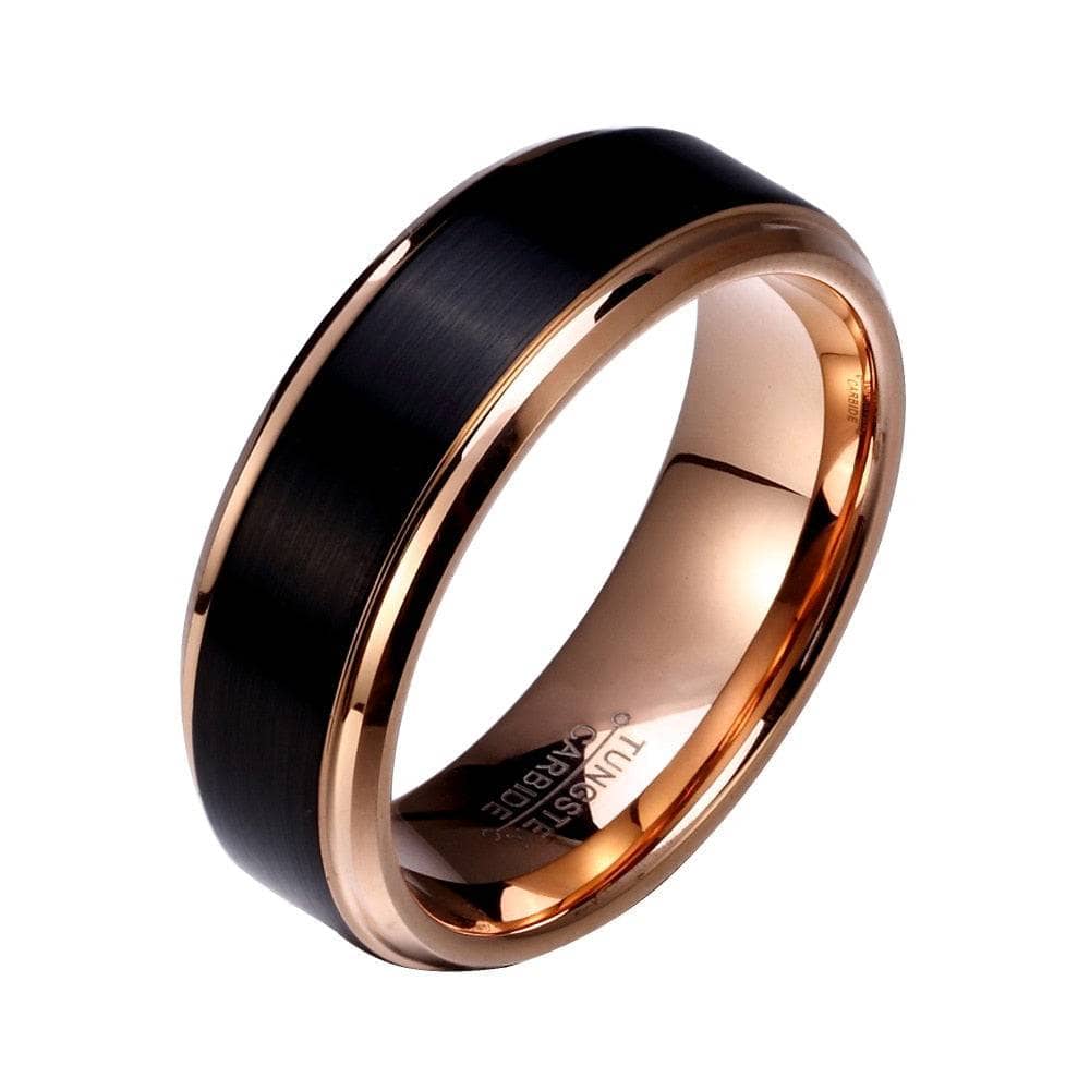 Black & Rose Gold Color Tungsten Carbide Couple Wedding Band-Black Diamonds New York