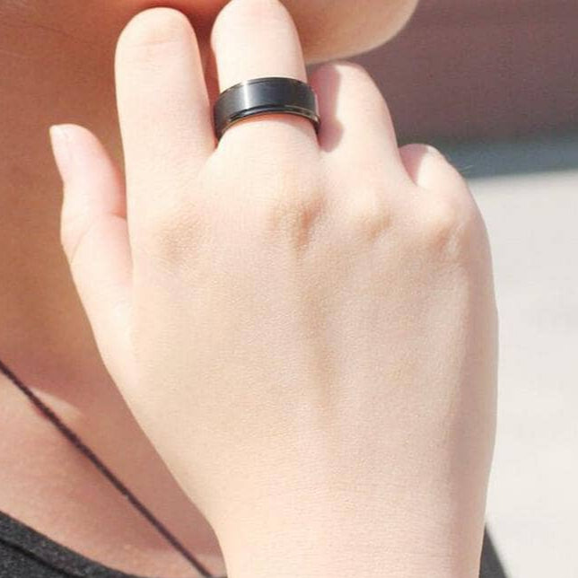 Black & Rose Gold Tungsten Carbide Brushed Center & Polished Step Edges Wedding Band-Black Diamonds New York