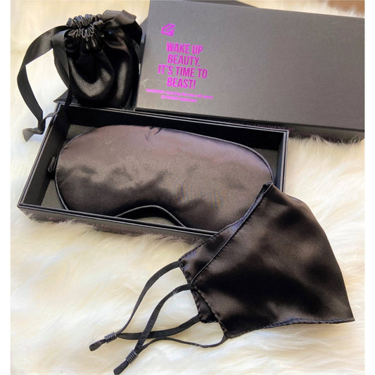 Black Silk Sleep Mask & Face Mask Luxe Gift Set
