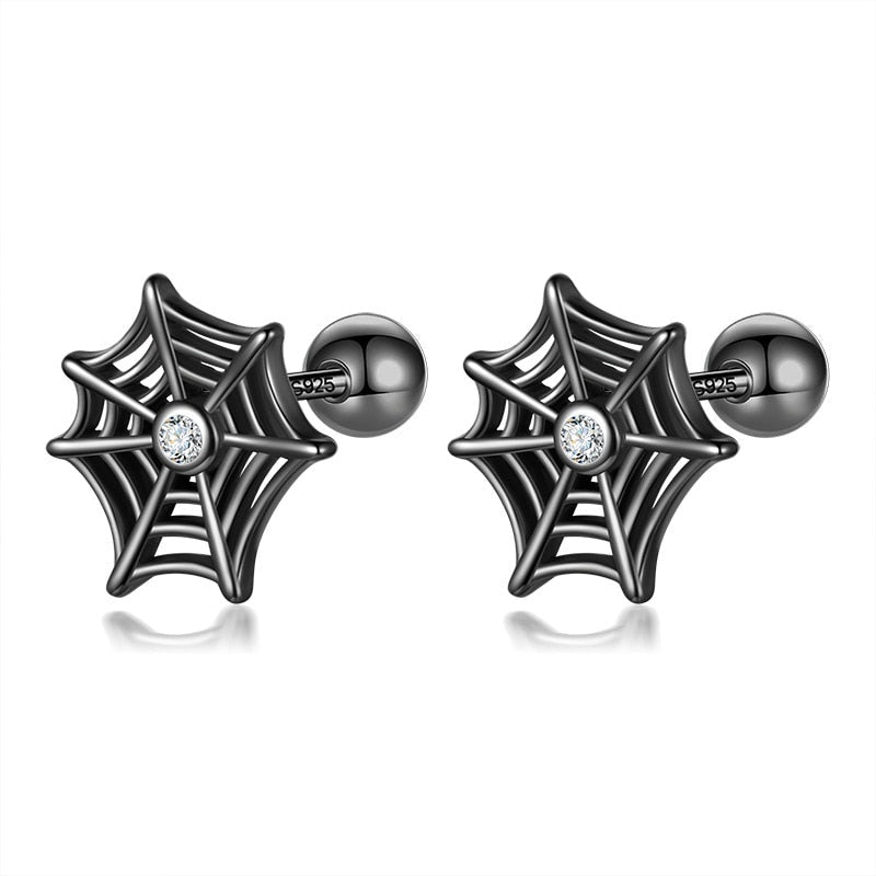 Black Spider Web Screw Stud Earrings-Black Diamonds New York