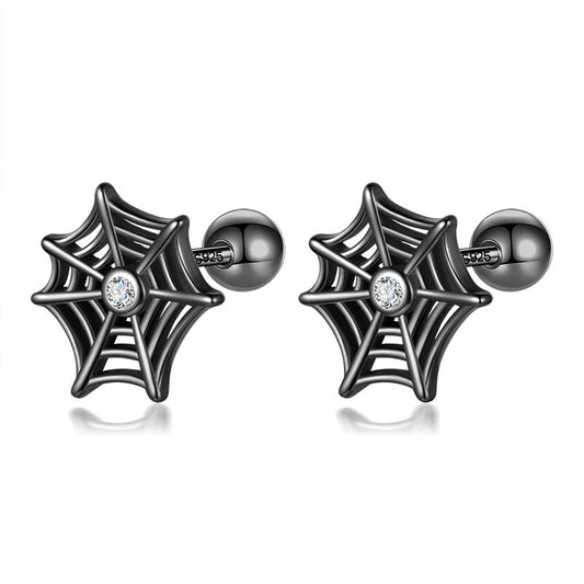 Black Spider Web Screw Stud Earrings - Black Diamonds New York