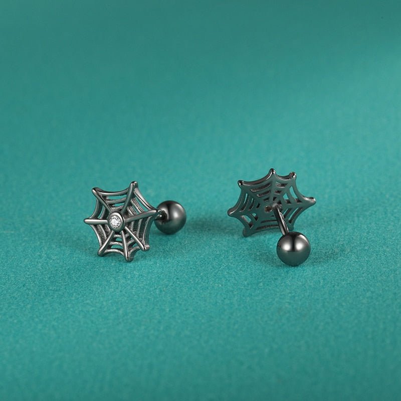 Black Spider Web Screw Stud Earrings-Black Diamonds New York