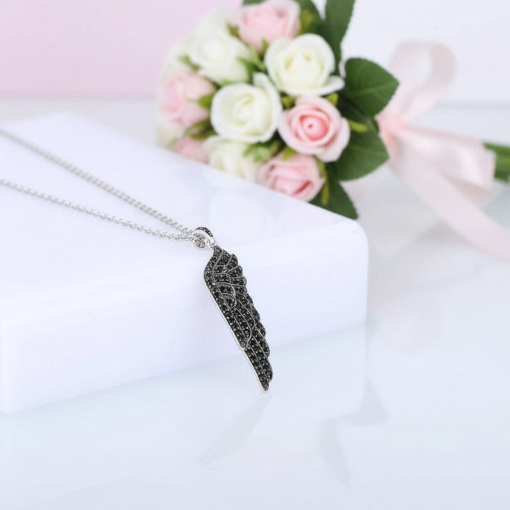 Black Spinel Angel's Wing Pendant-Black Diamonds New York
