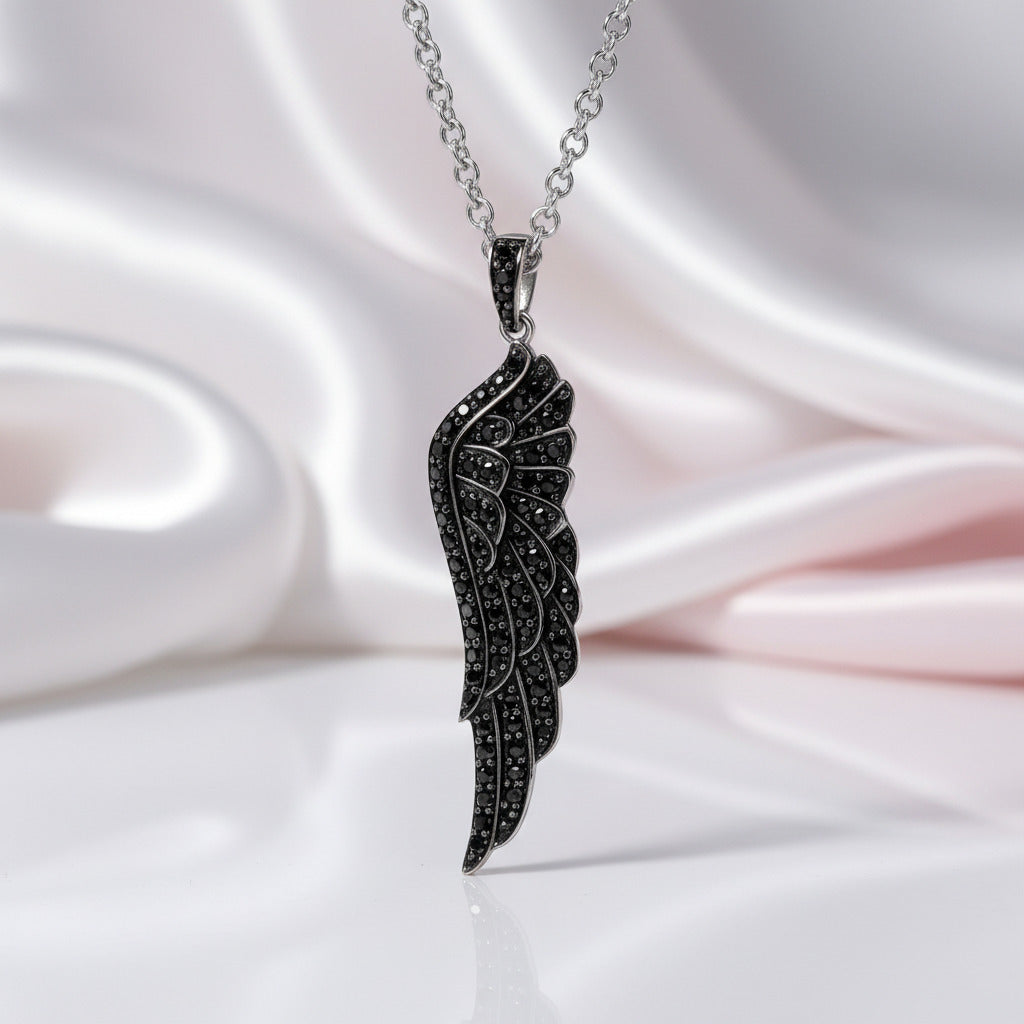 Black Spinel Angel's Wing Pendant-Black Diamonds New York