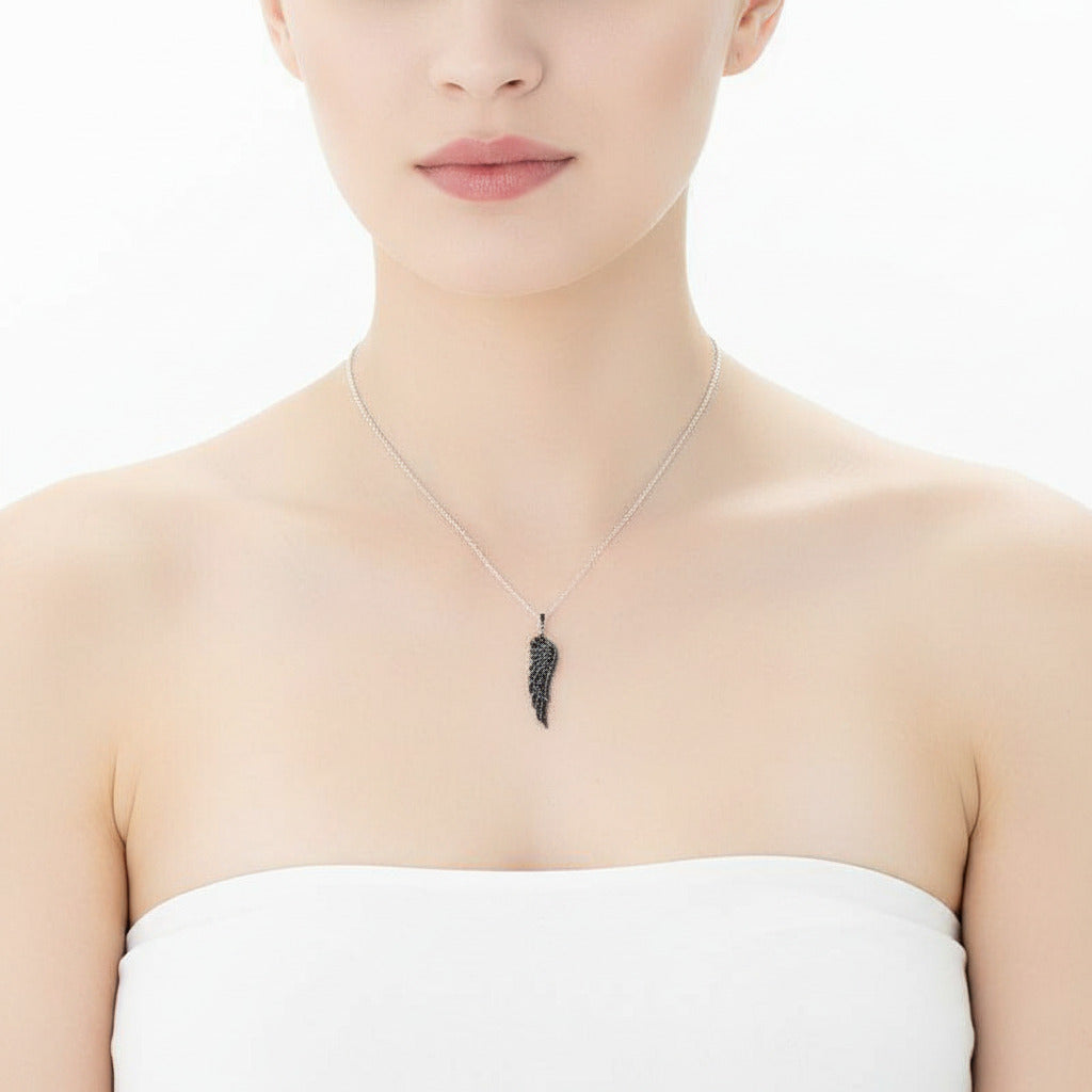 Black Spinel Angel's Wing Pendant-Black Diamonds New York