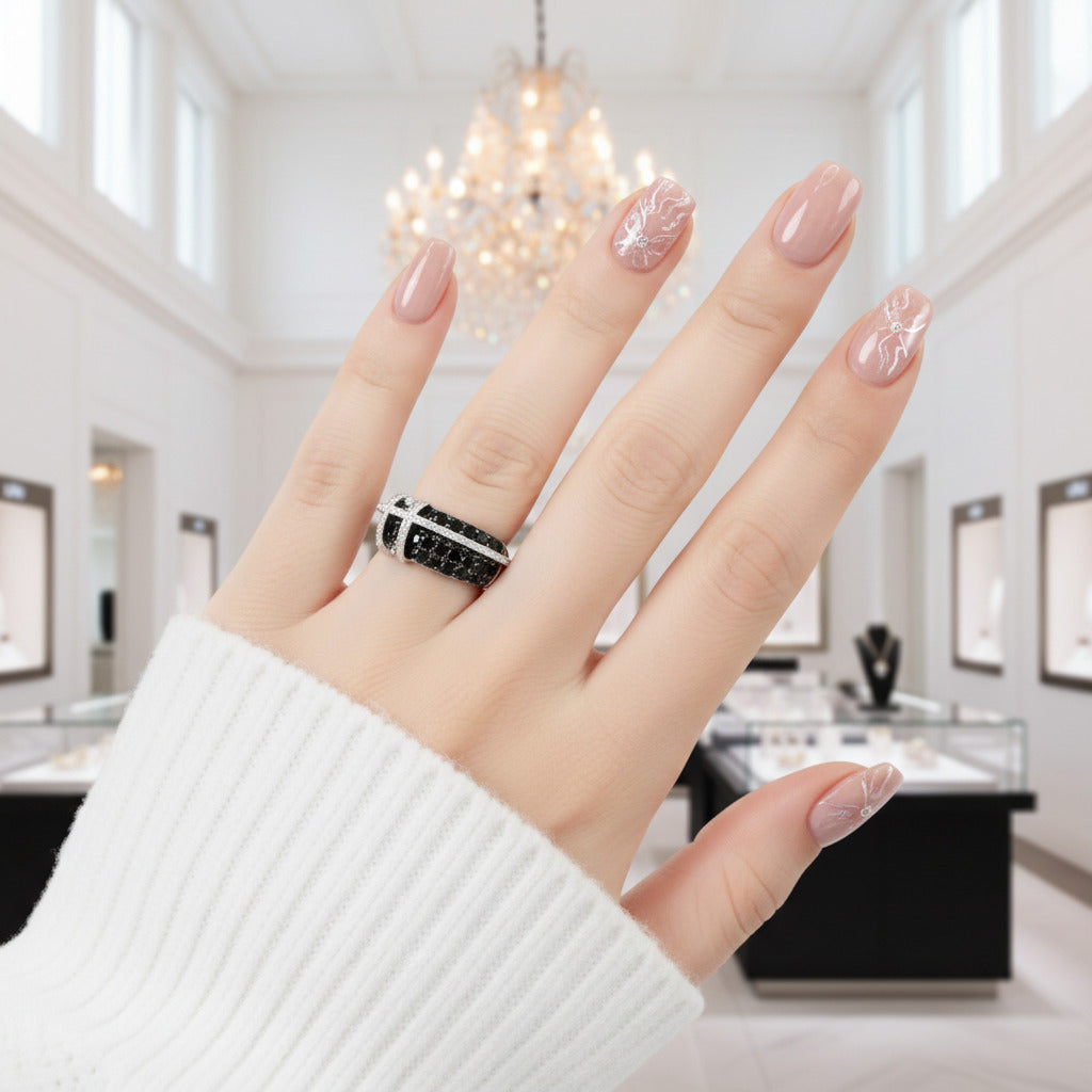 Black Spinel with Diamond Option Ring-Black Diamonds New York