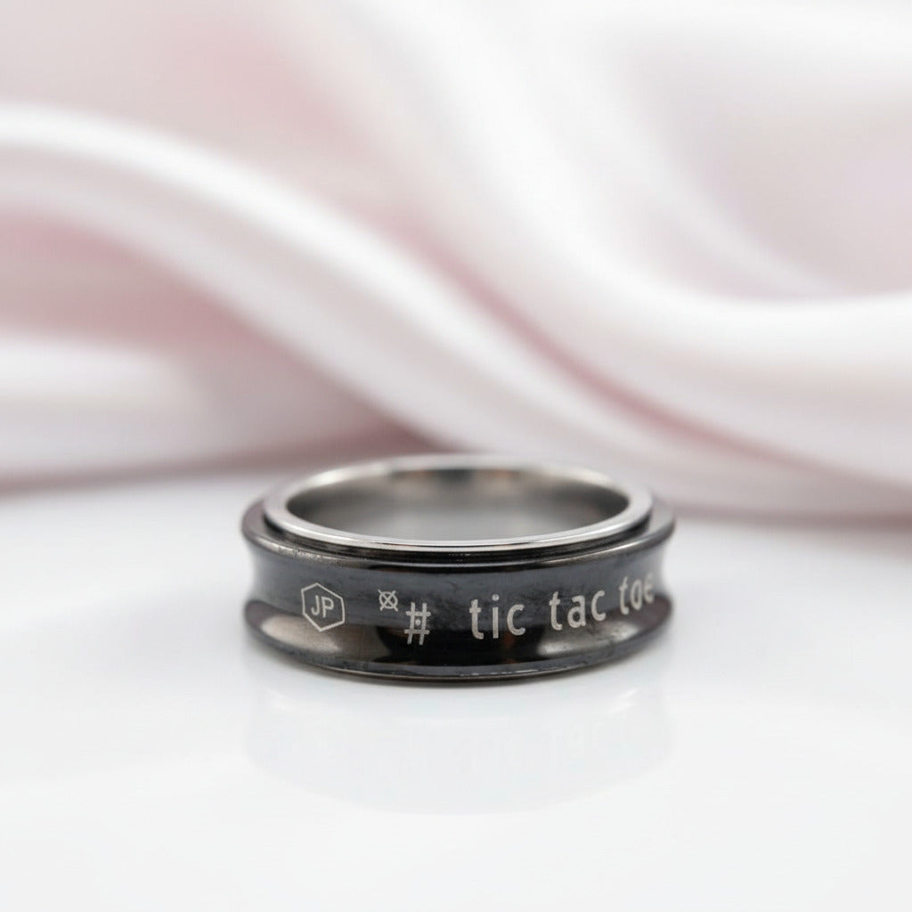 Black Spinner Tic Tac Toe Men's Wedding Band-Black Diamonds New York