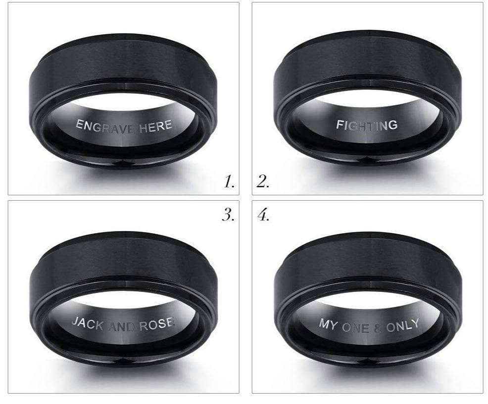 Black Stainless Personalized Engrave Name Rings-Black Diamonds New York