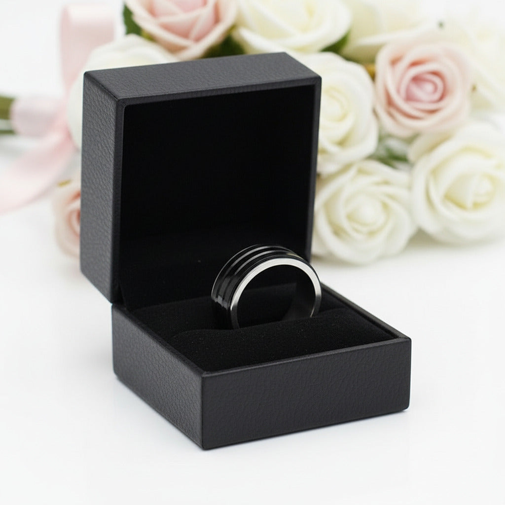 Black Stainless Steel Men Ring Band Rotatable Design-Black Diamonds New York