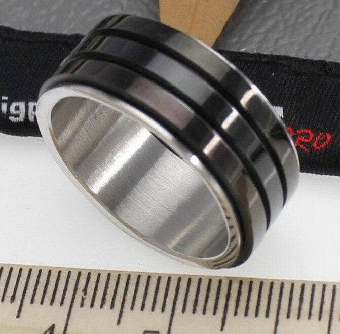 Black Stainless Steel Men Ring Band Rotatable Design