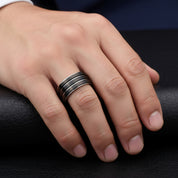 Black Stainless Steel Men Ring Band Rotatable Design-Black Diamonds New York
