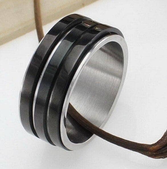 Black Stainless Steel Men Ring Band Rotatable Design