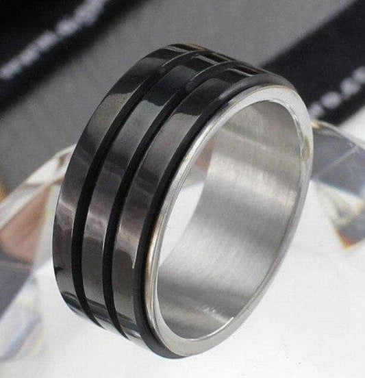 Black Stainless Steel Men Ring Band Rotatable Design-Black Diamonds New York