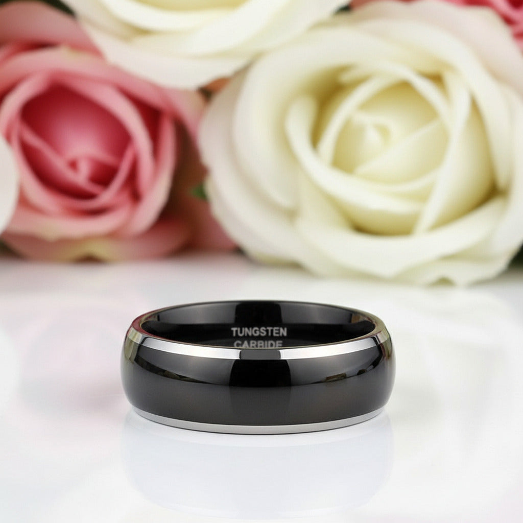 Black Tungsten Carbide Men's Wedding Band-Black Diamonds New York