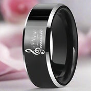 Black Tungsten Wedding Ring with Custom Engraved Musical Note-Black Diamonds New York