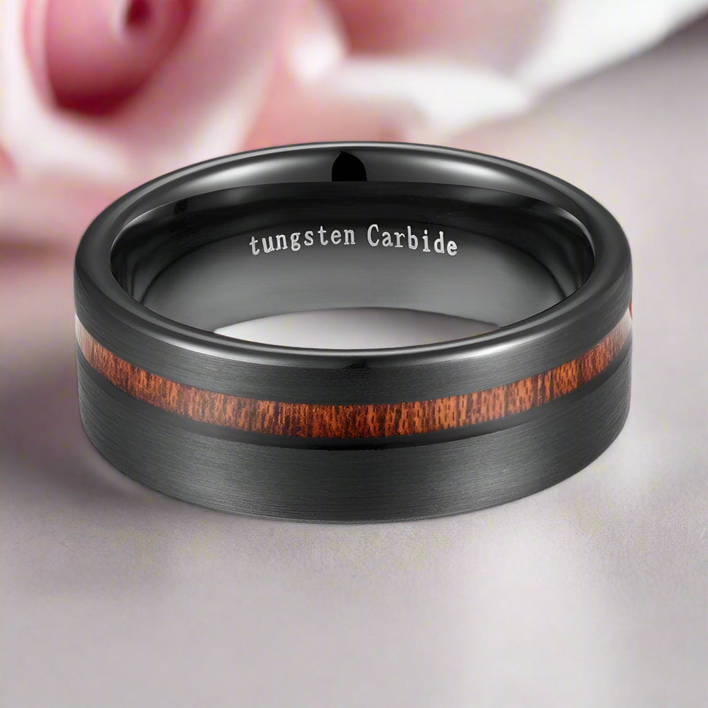 Black with Wood Line Tungsten Carbide Ring-Black Diamonds New York