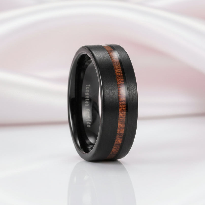 Black with Wood Line Tungsten Carbide Ring-Black Diamonds New York